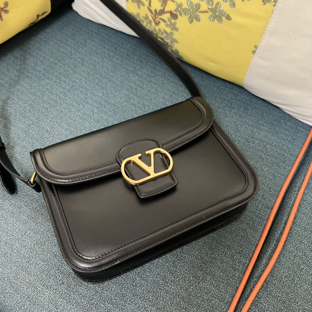 Valentino Garavani 9 to 5 Flap Leather Saddle Crossbody Bag BLACK