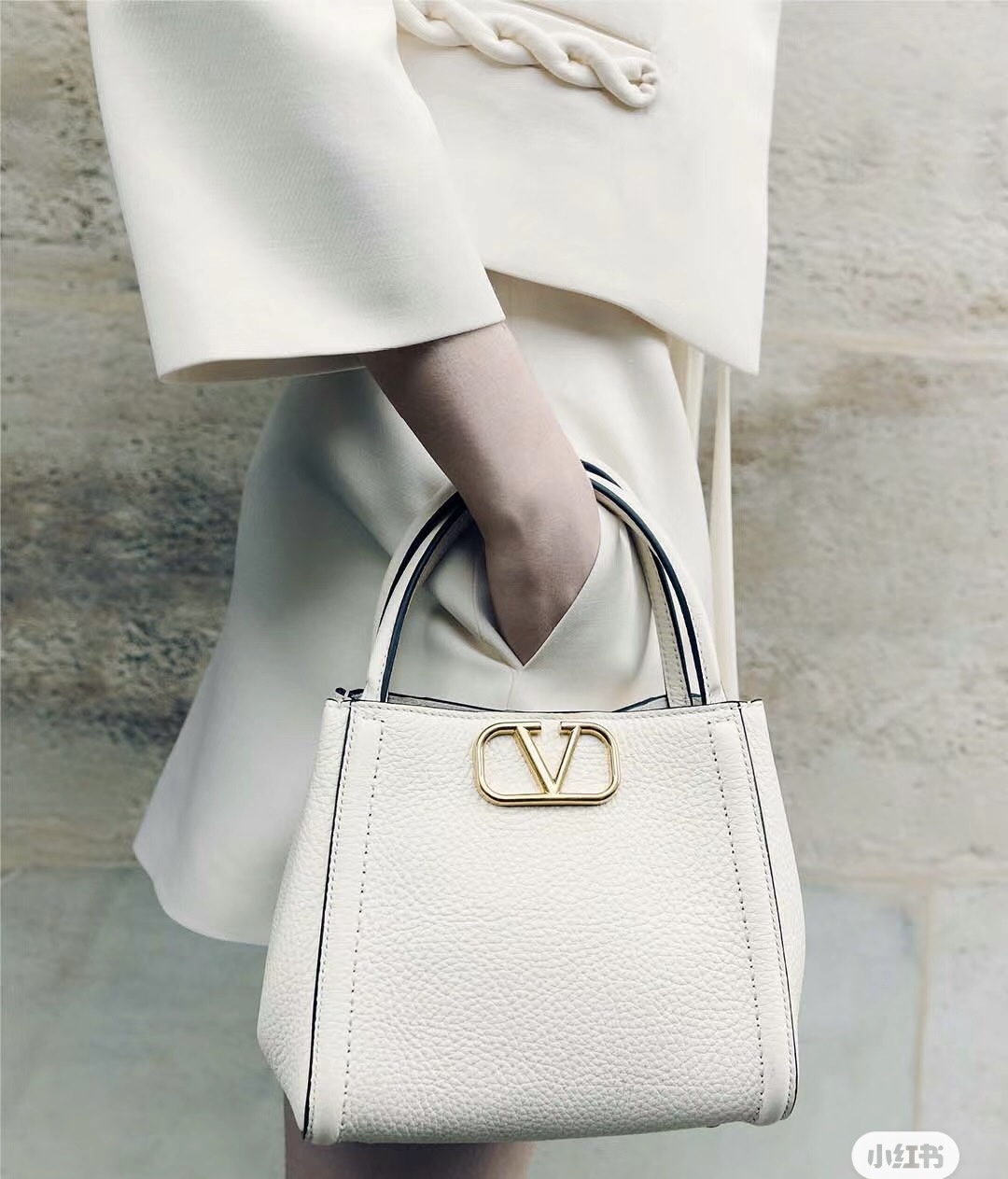 Valentino Garavani Alltime Small Handbag In Grainy Calfskin for white
