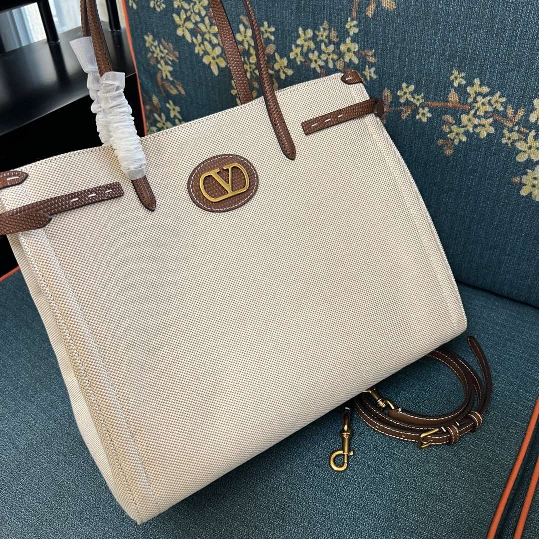 Valentino Garavani Antibes Medium Canvas Shopping Bag for Woman in Natural