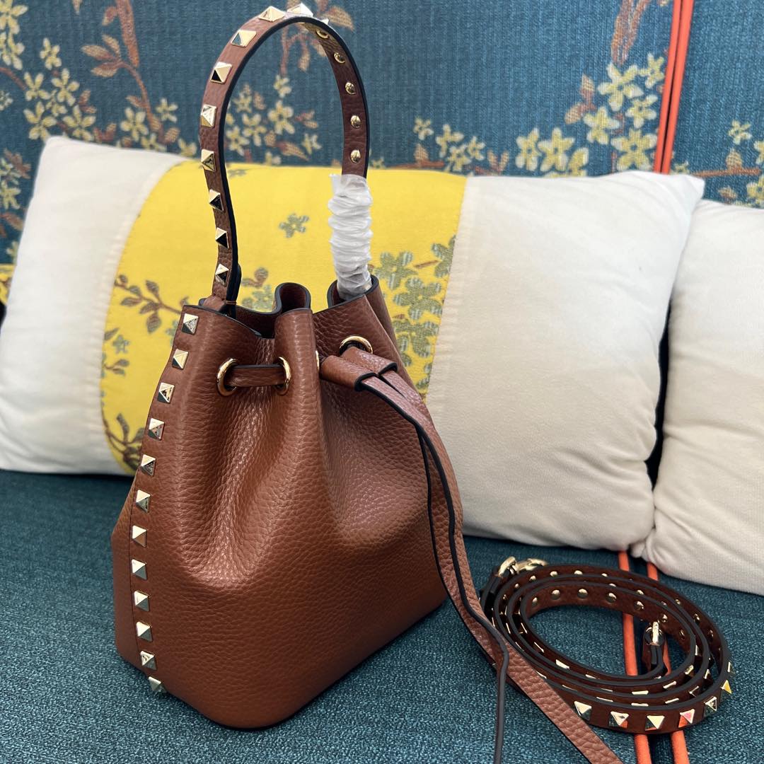 Valentino Garavani Brown "rockstud" Bucket Bag