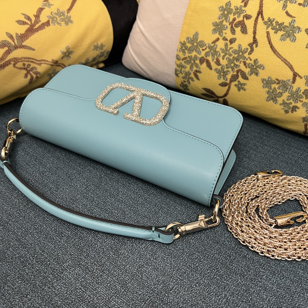 VALENTINO GARAVANI Calfskin Crystal Vlogo Loco Shoulde