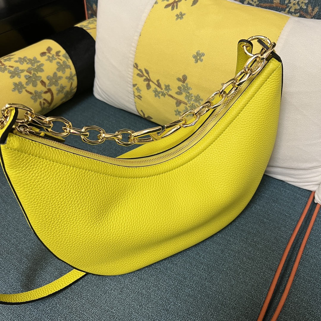 VALENTINO GARAVANI Grainy Calfskin Small Vlogo Moon Hob YELLOW