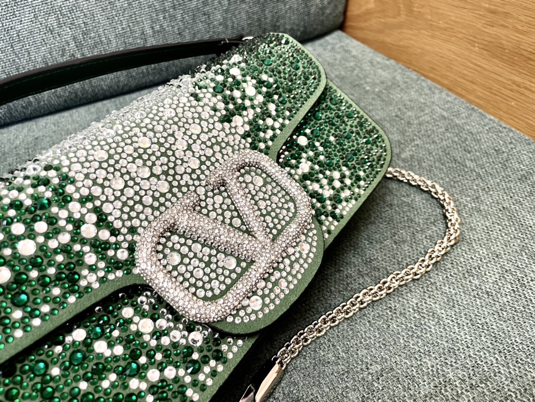 Valentino Garavani Locò Crystal Embellished Beaded Shoulder Bag In Green/crystal SIVER | ModeSens