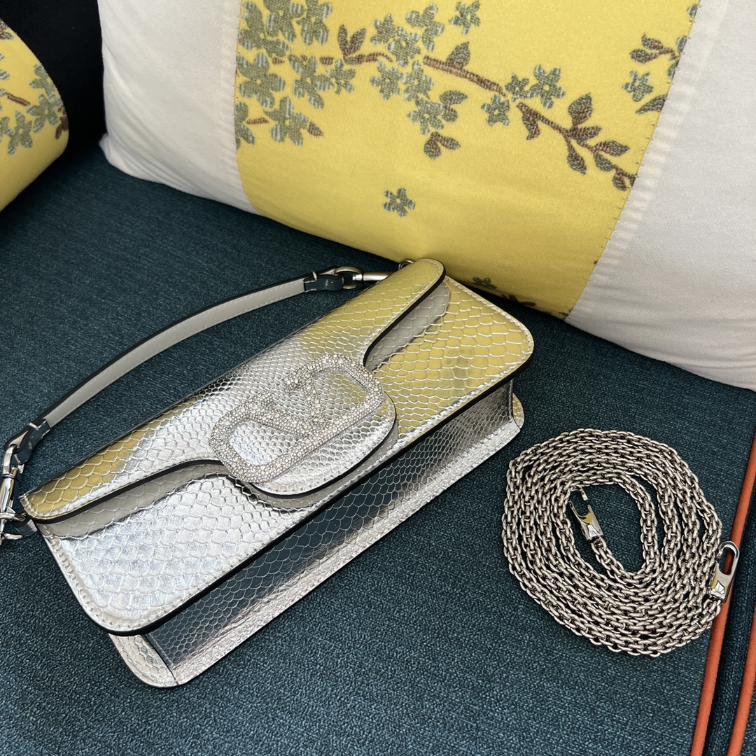 Valentino Garavani Locò Small Shoulder Bag in Metallic Karung