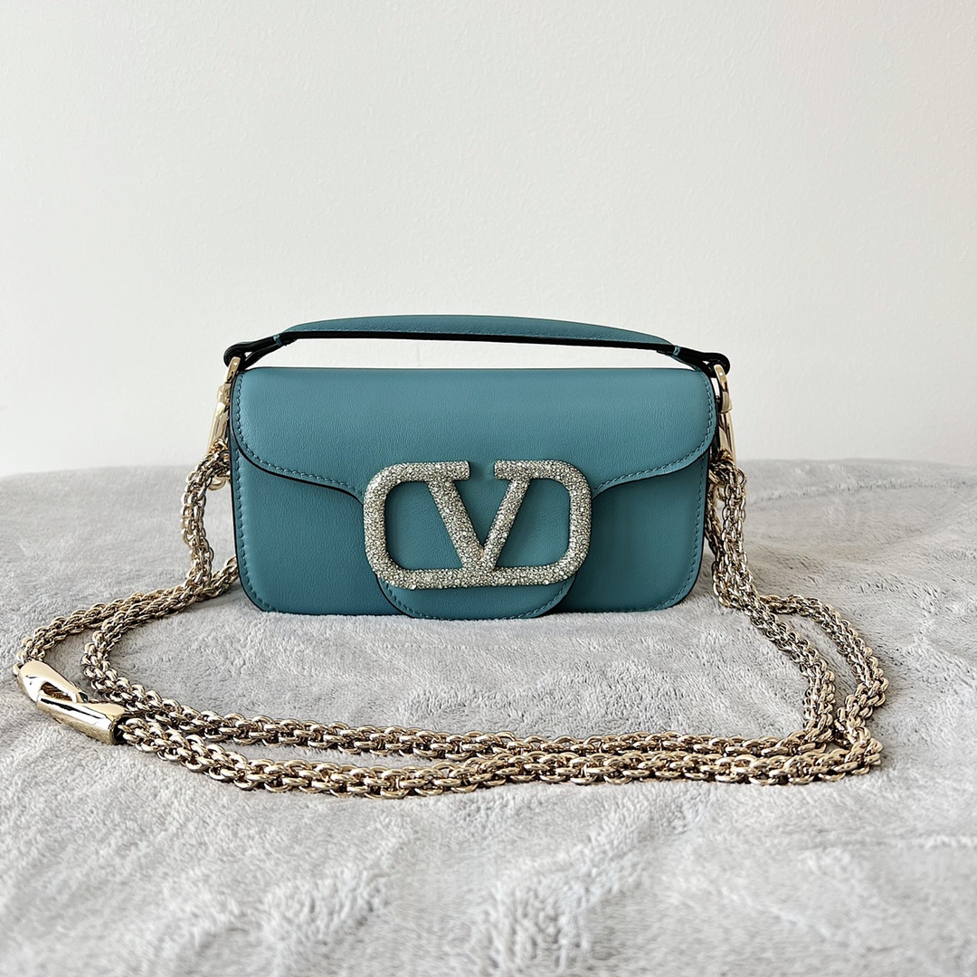 Valentino Garavani Locò Small Shoulder BagBLUE With Jewel Logo