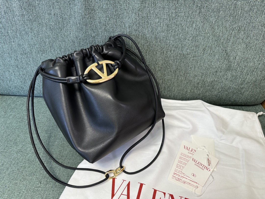 Valentino Garavani Medium VLOGO Leather Drawstring Bag