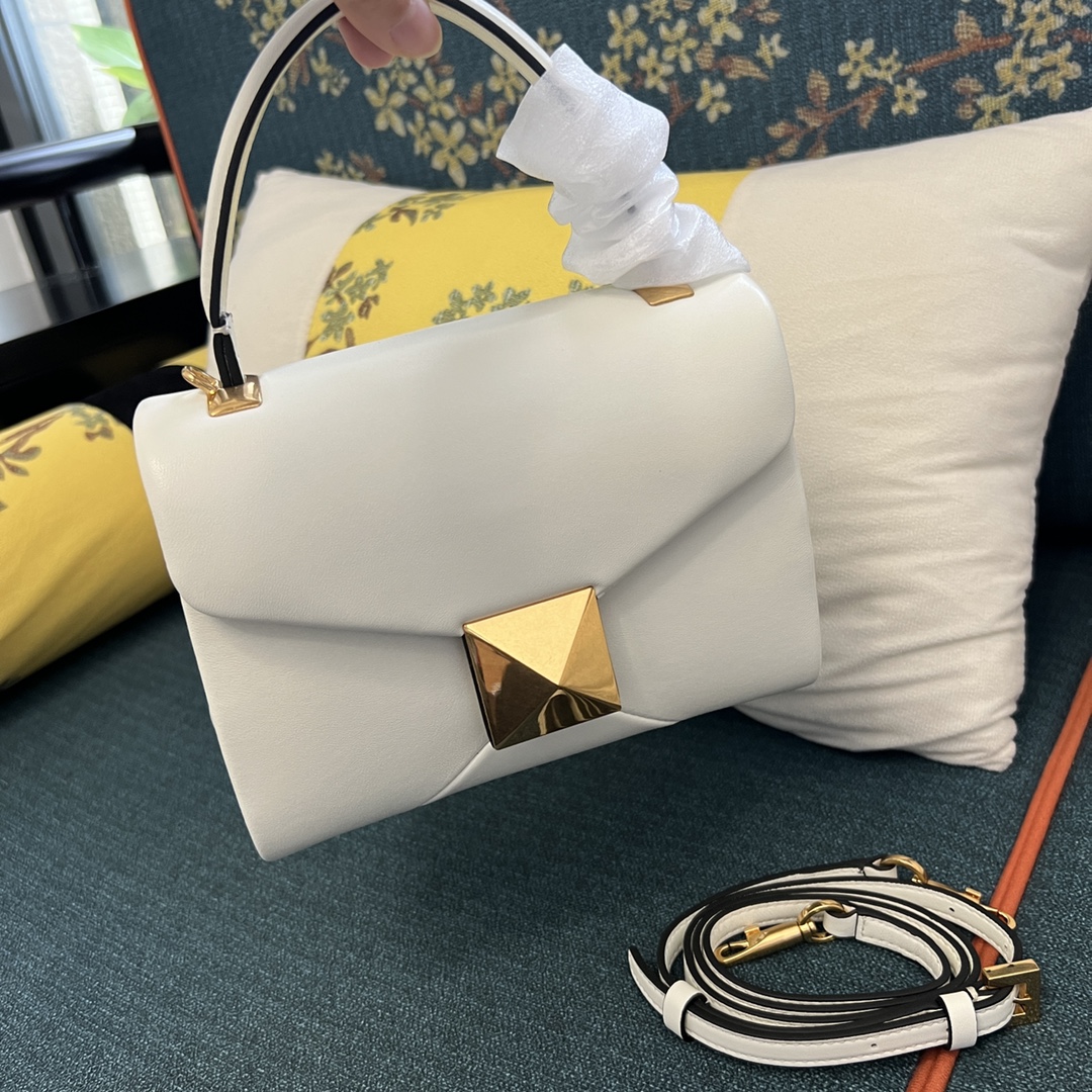 Valentino Garavani Mini One Stud Leather Top Handle Bag white