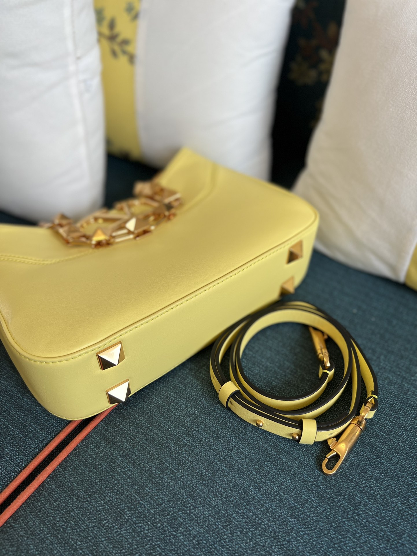 VALENTINO GARAVANI Nappa Stud Sign Hobo Bright Lemon 1086910