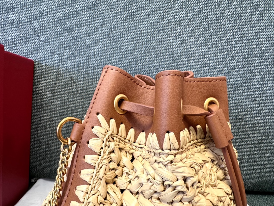 Valentino Garavani Raffia Leather Bucket Mini Bag