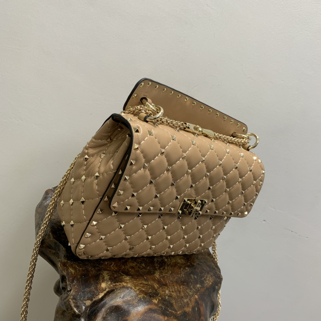 Valentino Garavani Rockstud Shoulder Bag Brown Leather