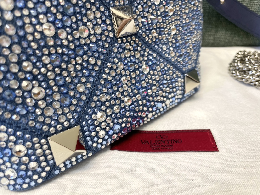 Valentino Garavani Roman Stud Mini embellished denim tote