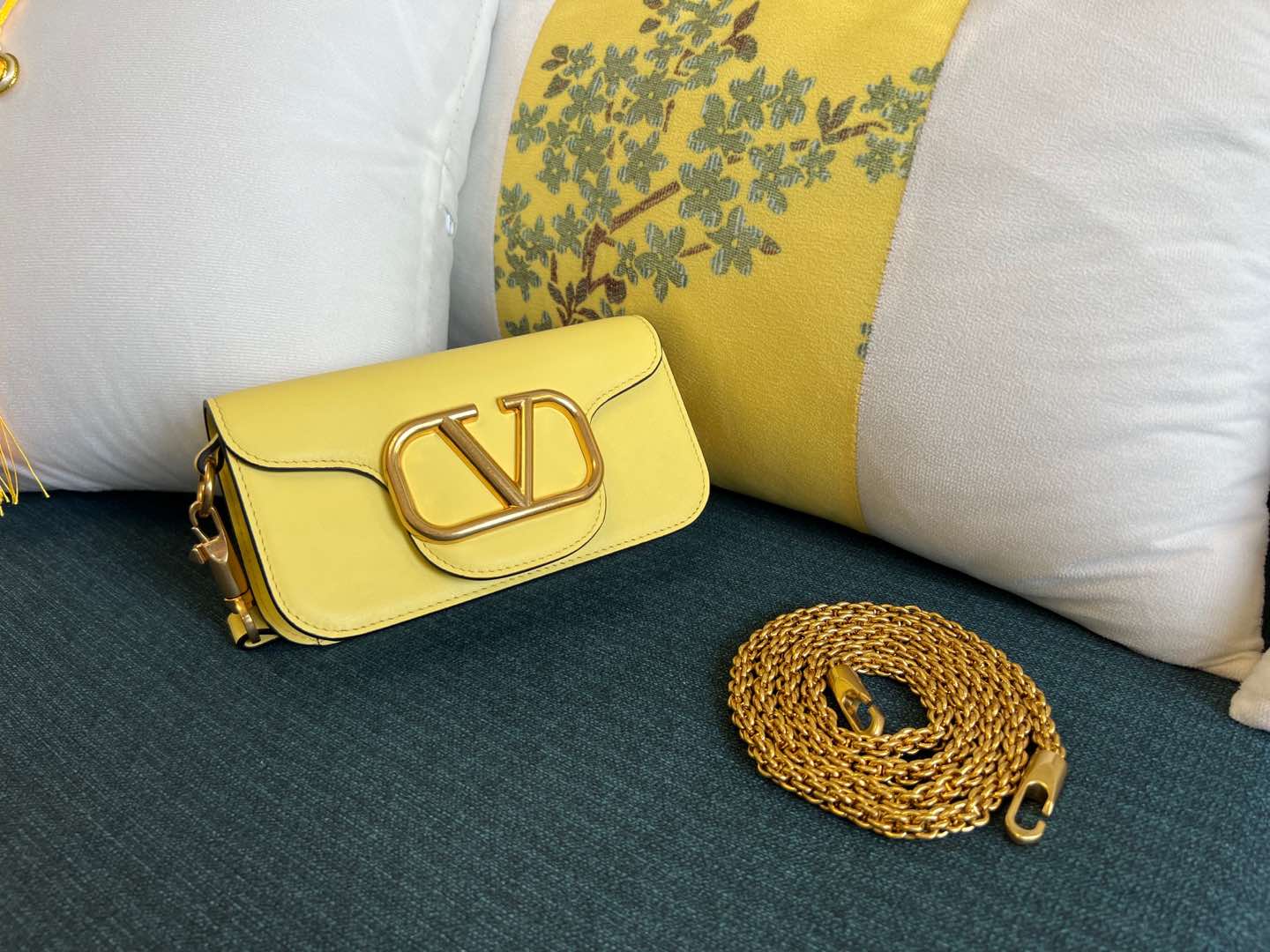 Valentino Garavani Small Locò Leather Top Handle Bag In Light Yellow