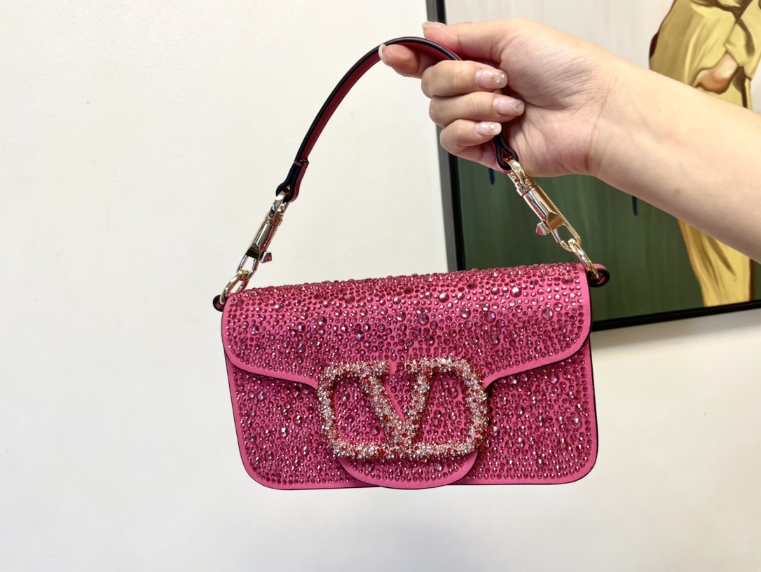 Valentino Garavani Small Locò Sequined Silk Top Handle Bag In Pink