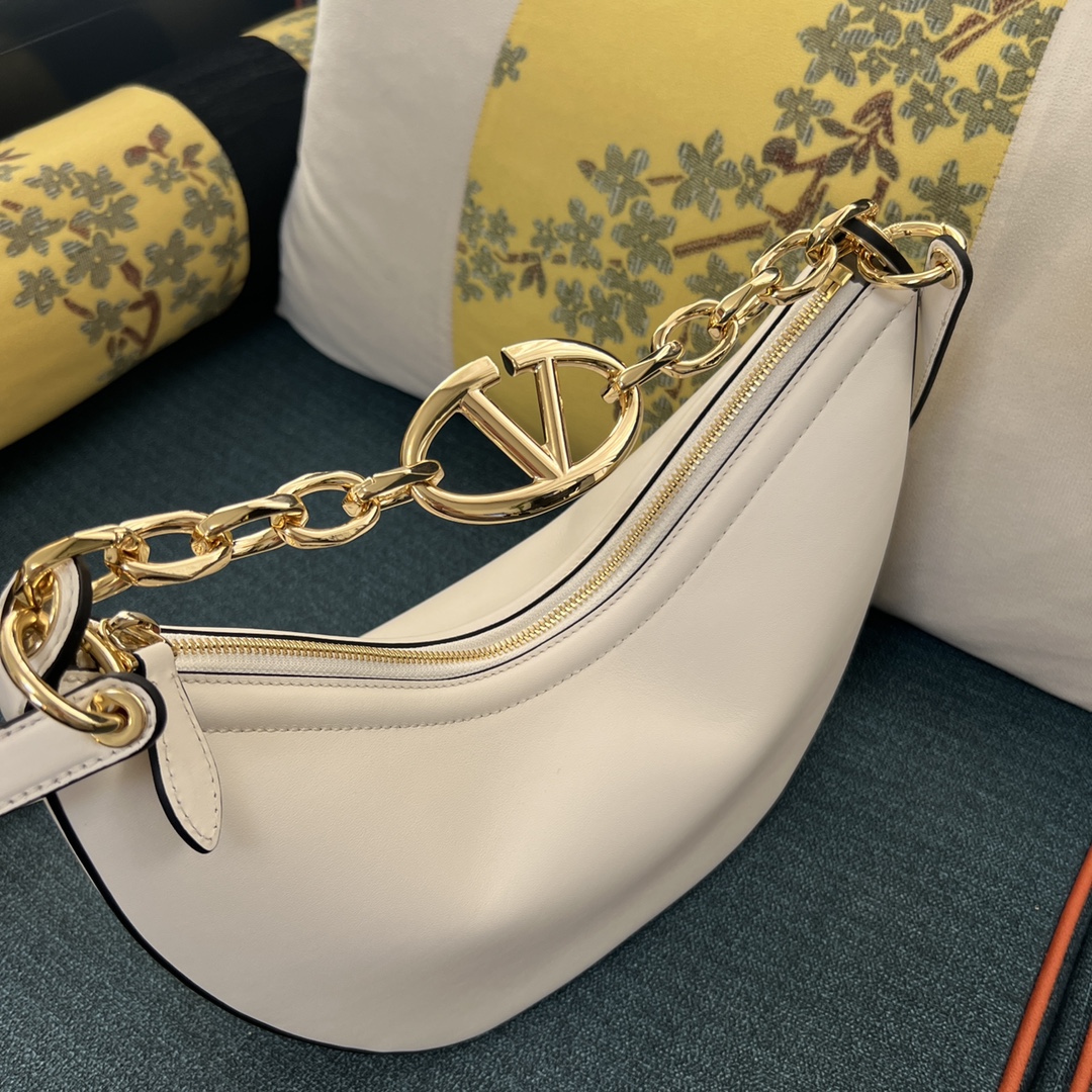 Valentino Garavani Small Vlogo Moon Hobo Bag In Beige