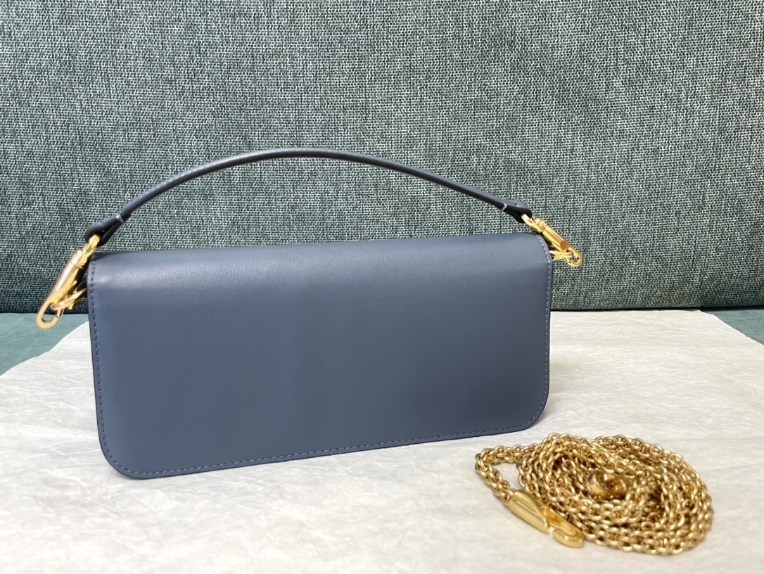 Valentino Garavani Small Vlogo Shoulder Bag In Calfskin In Blue