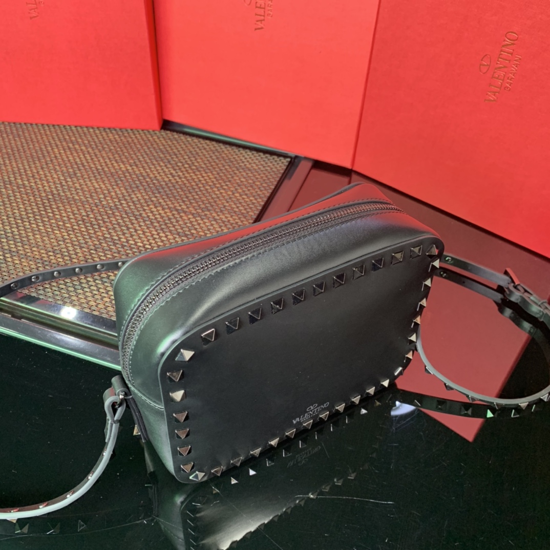 Valentino Garavani Studded Box Zipper Small Black Lambskin