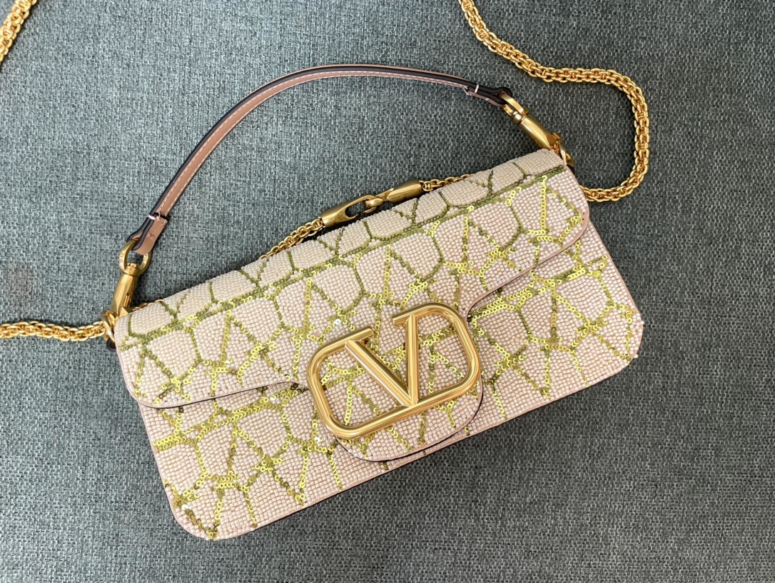 VALENTINO GARAVANI Toile Iconographe Cotton Vlogo Loco Shoulder Bag Natural Ivory 1679360