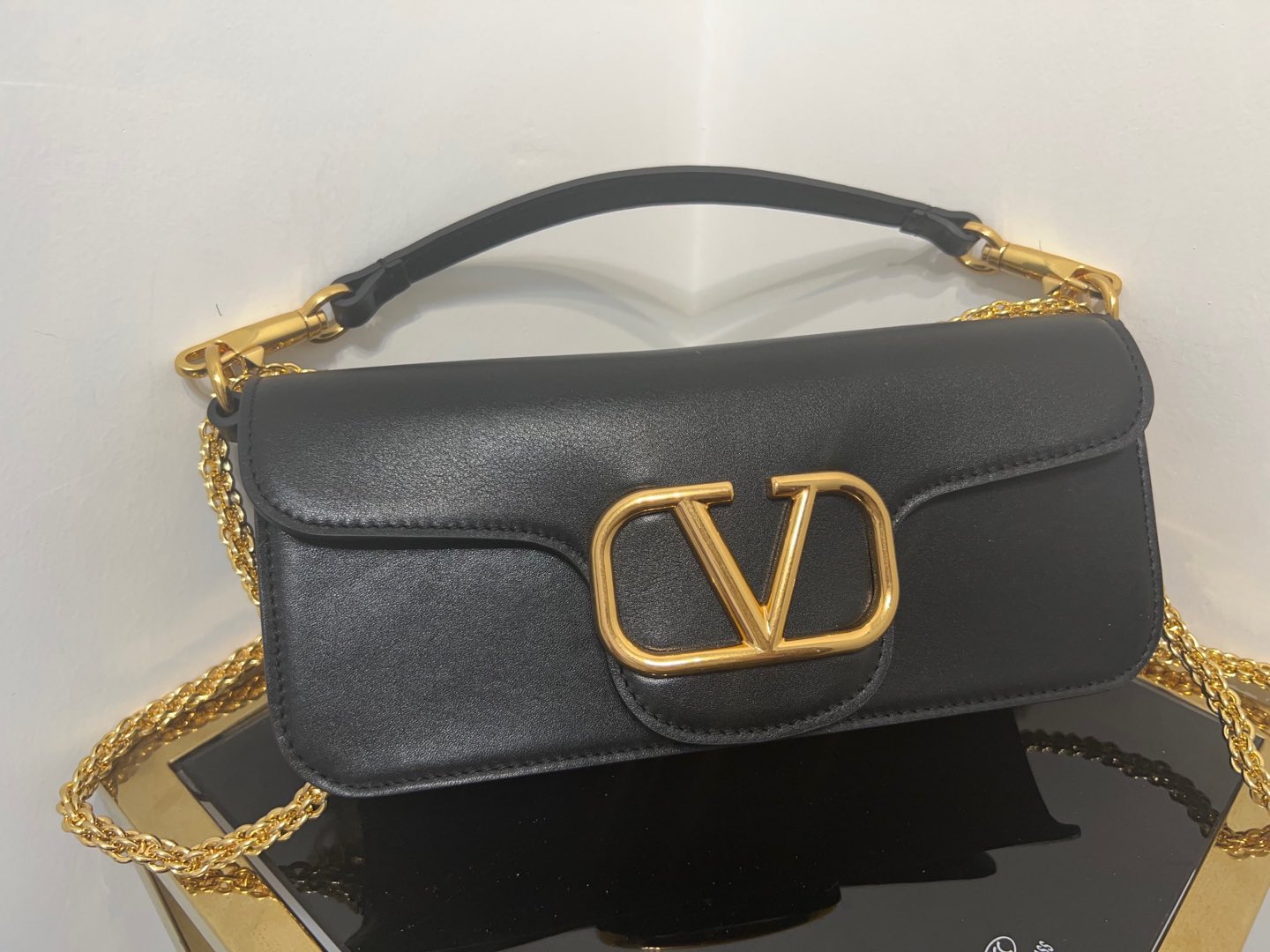 Valentino Garavani VLogo Lambskin Leather Shoulder Bag black