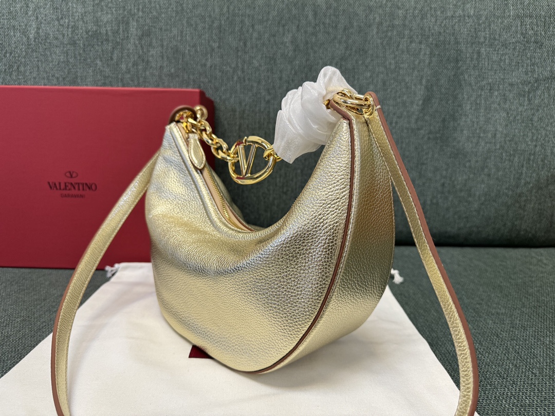 Valentino Garavani VLogo Moon Mini Hobo Bag in Metallic Grai