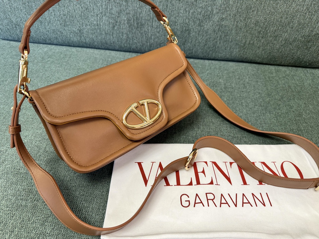 Valentino Garavani VLogo Signature Leather Shoulder Bag BROWN