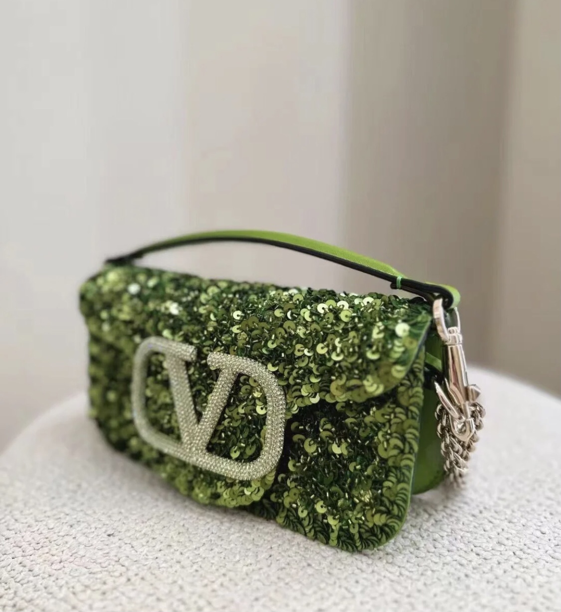Valentino Garavani VLogo Signature sequin-embellished Mini Bag | Green OM Valentino  0169