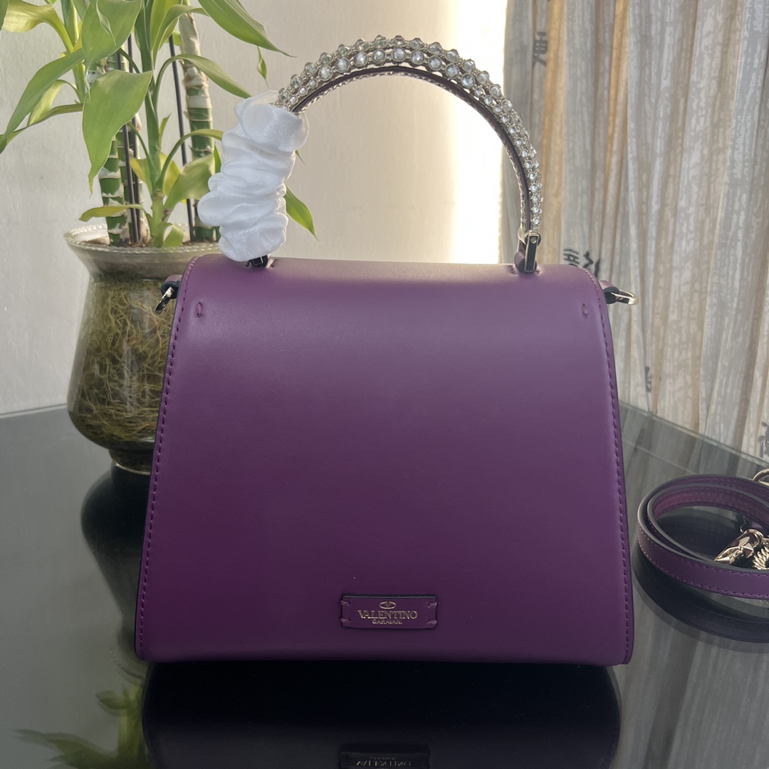 Valentino Garavani Vsling Crystal-embellished Leather Tote Bag In Purple