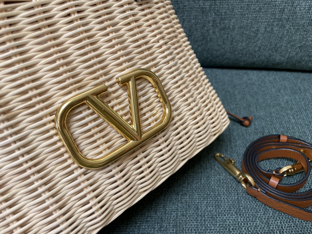VALENTINO GARAVANI Wicker Vlogo Calfskin Top Handle Bag