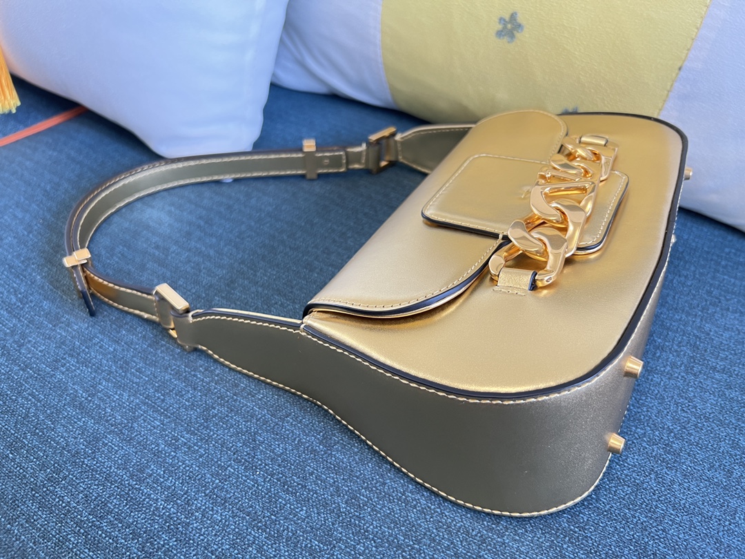 Valentino Gold Leather Vlogo Chain Shoulder Bag Valentino