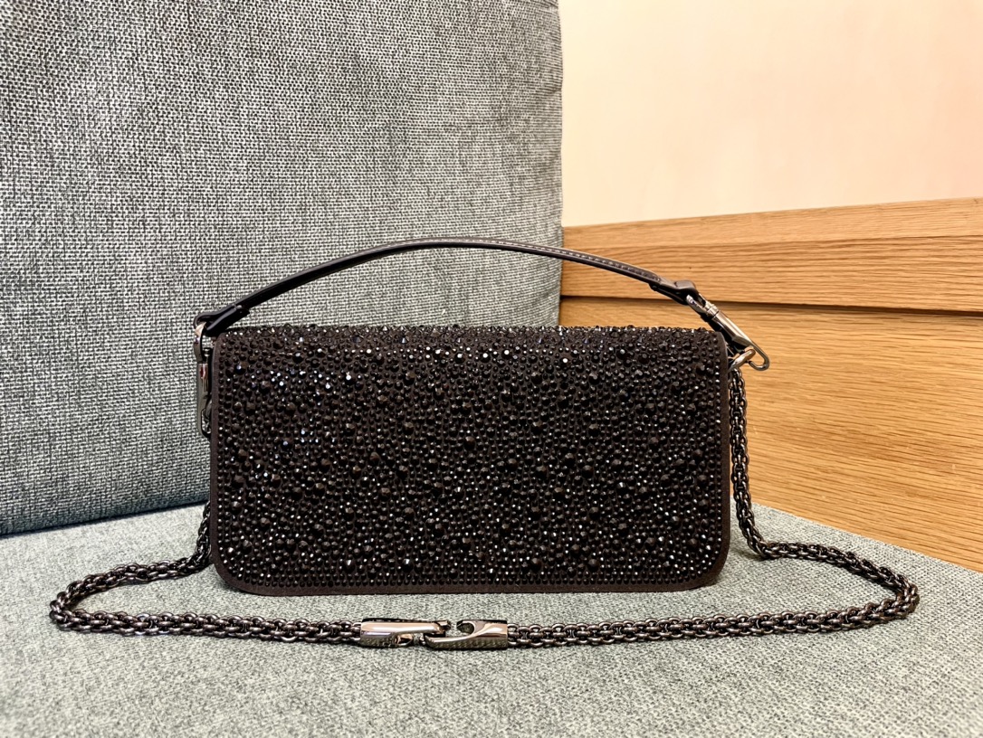 Valentino Logo 19cm bag studded with black brown  rhinestones