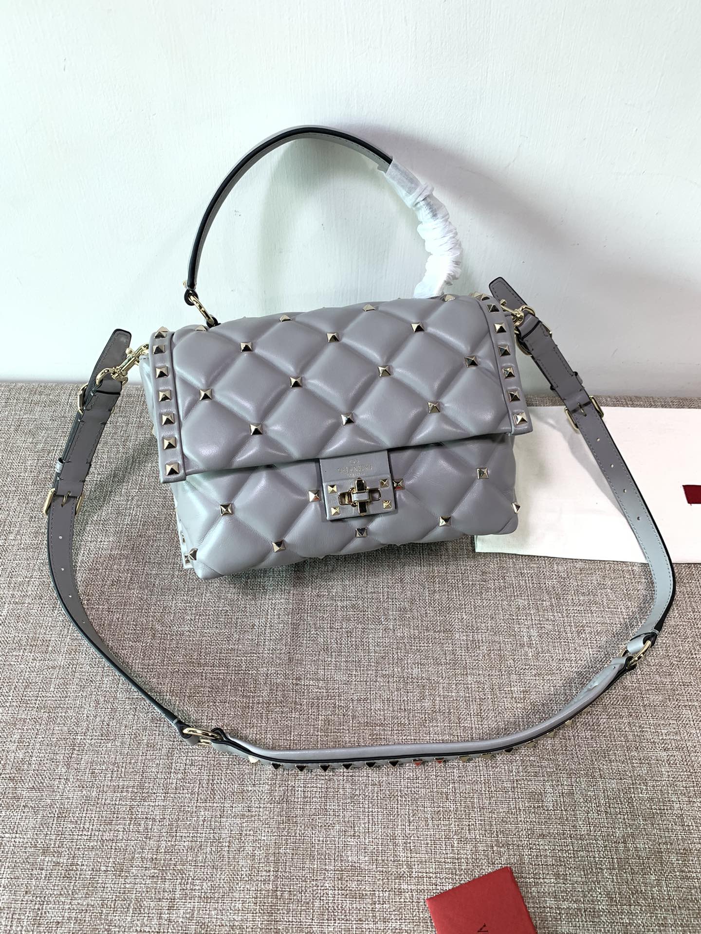 Valentino Medium Candystud Top Handle Bag - Grey Handle