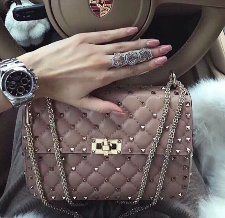 Valentino Medium Nappa Rockstud Spike Bag for Woman in Poudre |