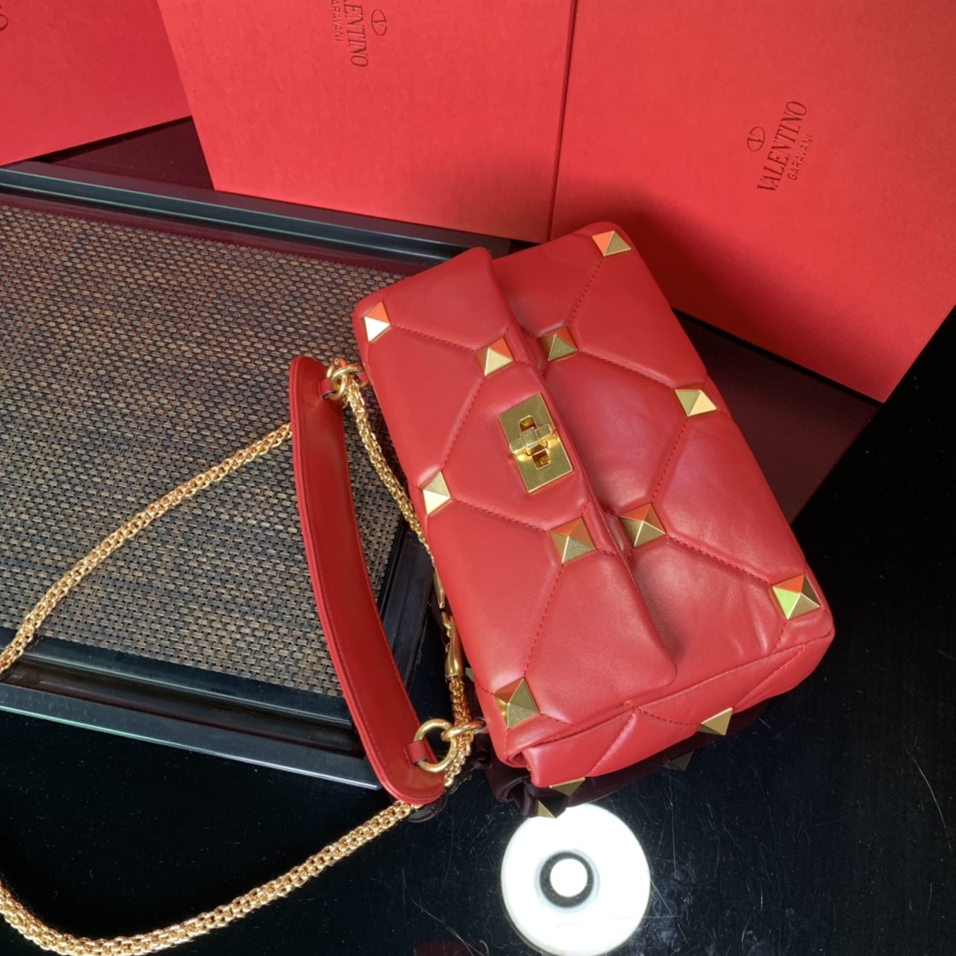 Valentino Medium Roman Stud the Shoulder Bag - Red Handle
