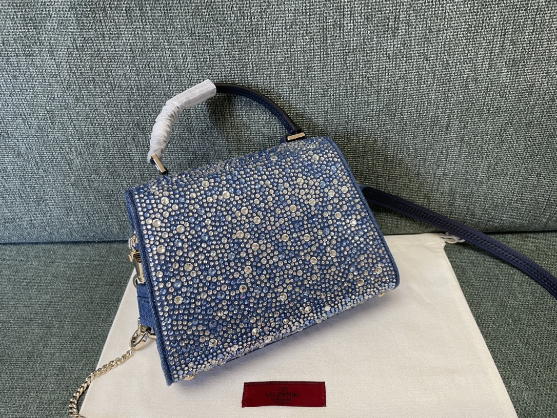 Valentino Mini Vsling Denim Handbag With Rhinestones for Woman in