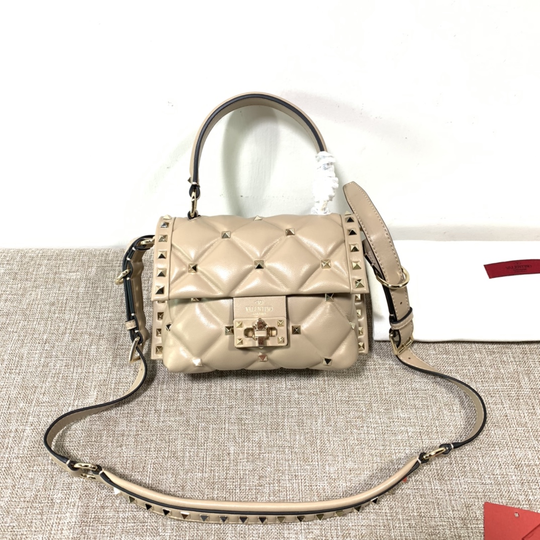 Valentino Pink Leather Medium Candystud Top Handle Bag