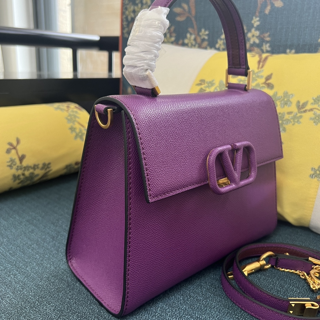 Valentino Purple Leather Small VSling Top Handle Bag Valentin