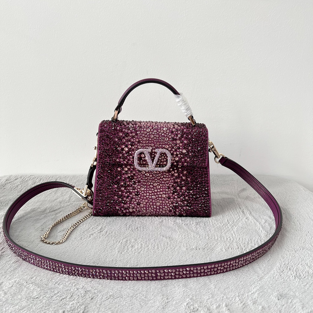 Valentino Purple Suede Crystal Embellished Mini VSling Top