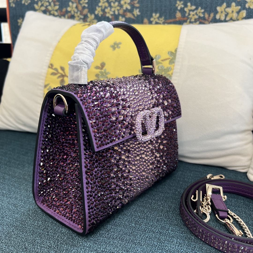 Valentino Purple Suede Crystal Embellished Mini VSling Top Handle Bag | eBay