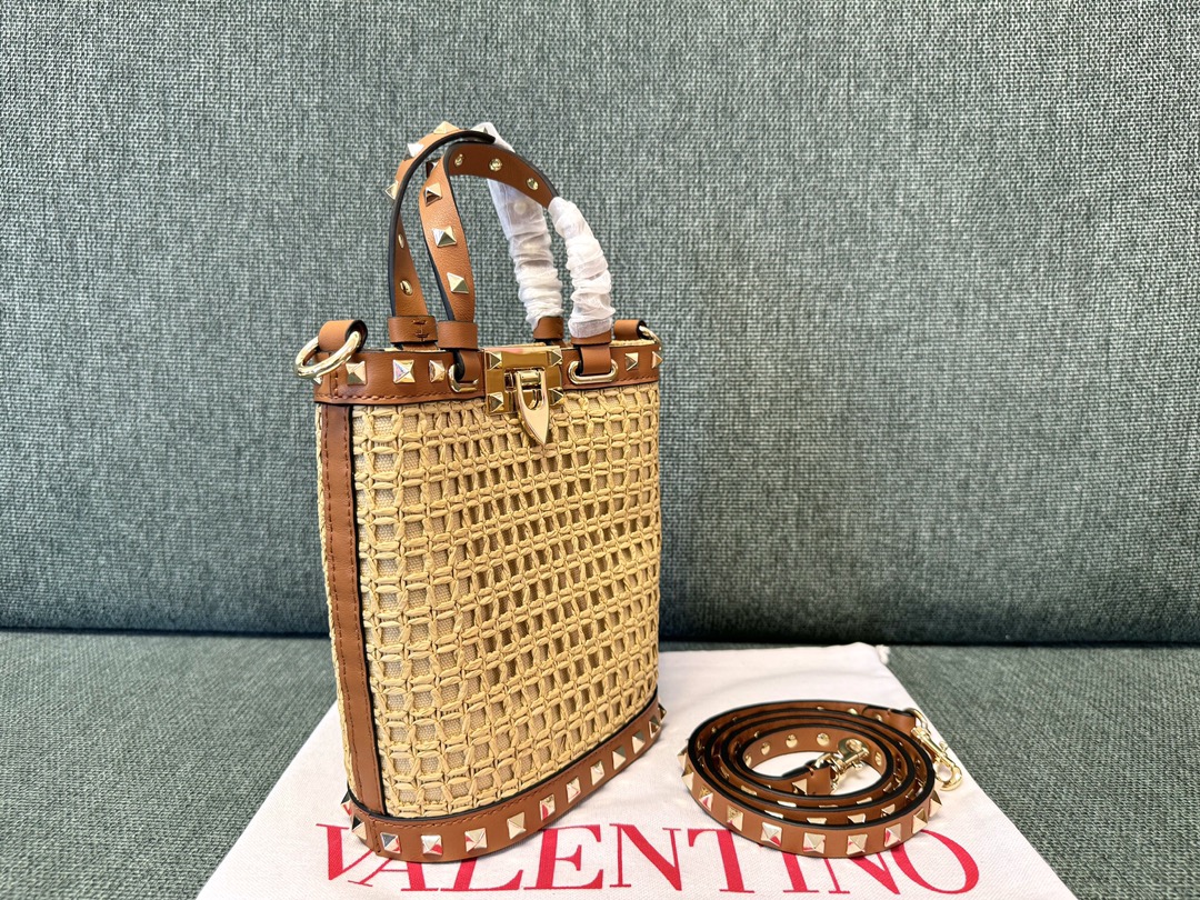 Valentino Raffia Mini Rockstud Shoulder Bag