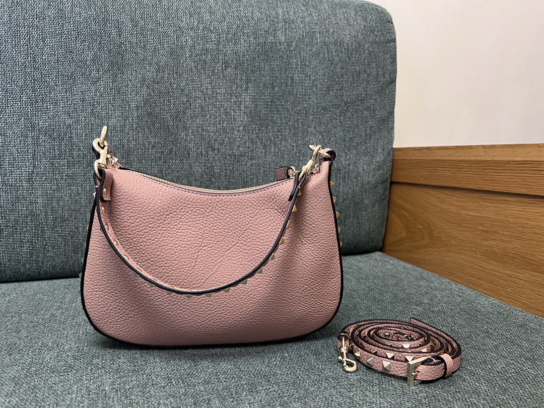 Valentino Rockstud Grainy Calfskin Small Hobo Bag Water