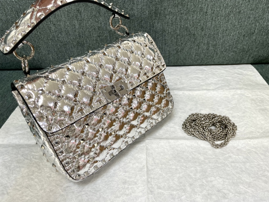 Valentino Rockstud Spike Metallic Shoulder Bag - Metallic
