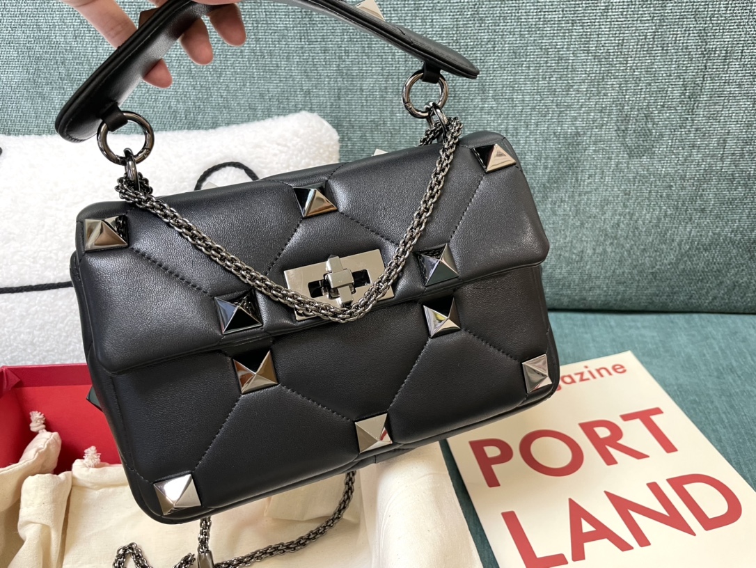 Valentino Rockstud Top Handle Bag - Black Handle Bags
