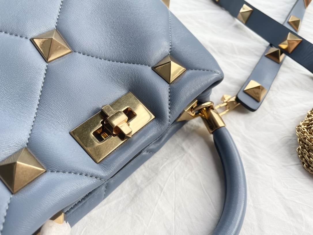 Valentino Roman Stud Small Handle Bag - Blue Handle Bags