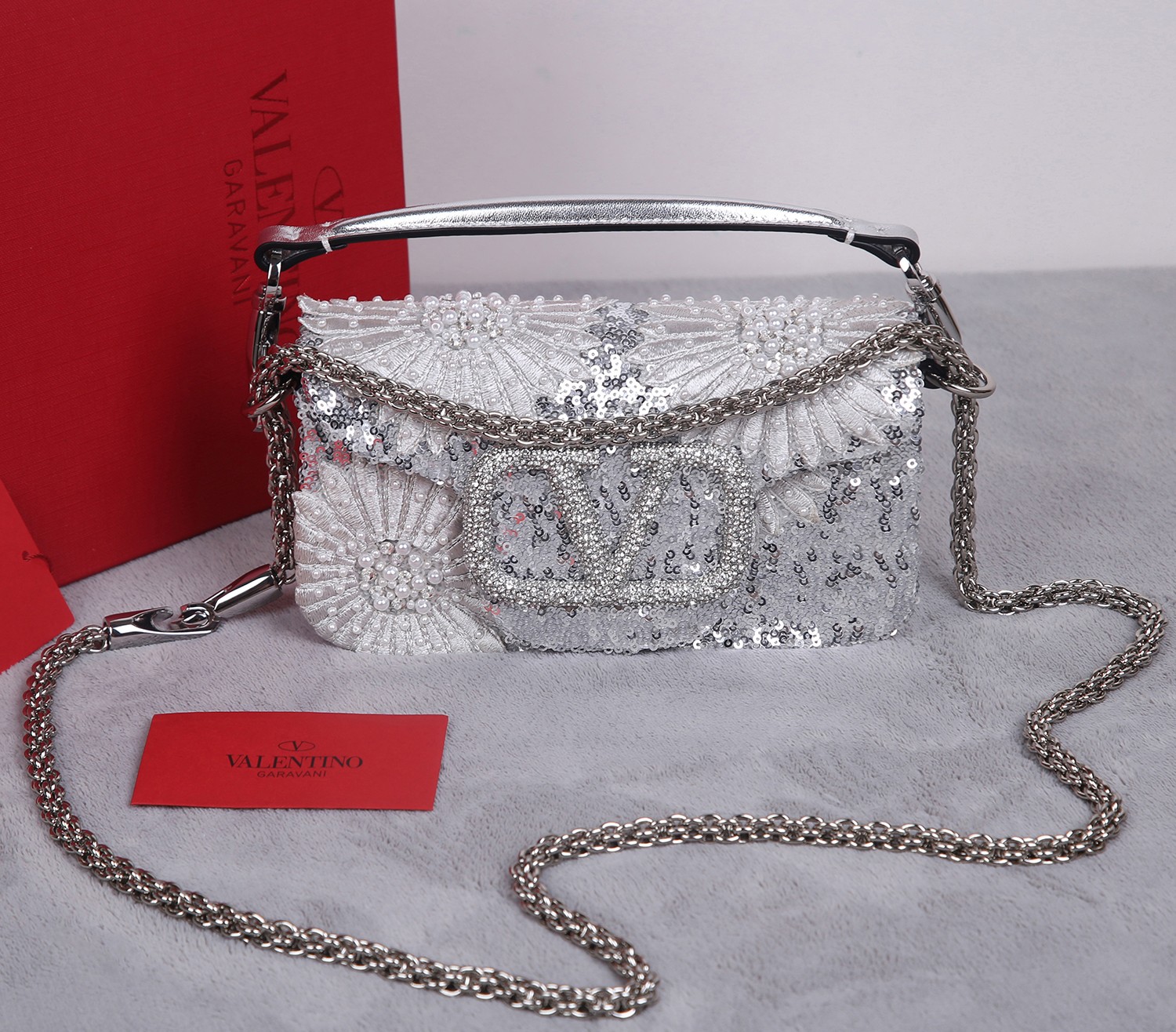 Valentino Sequins Garavani Locò - Silver Handle Bags, Handbags - VAL470879