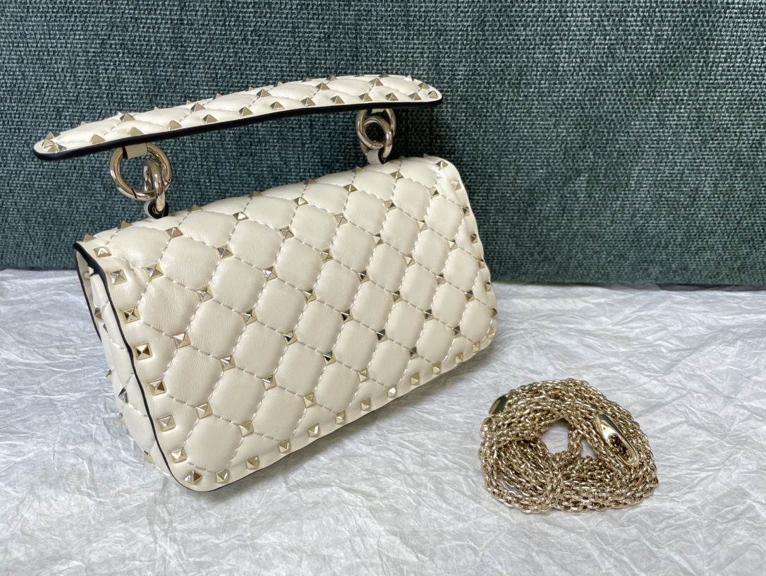 Valentino Small Nappa Rockstud Spike Bag for Woman in Light Ivory |
