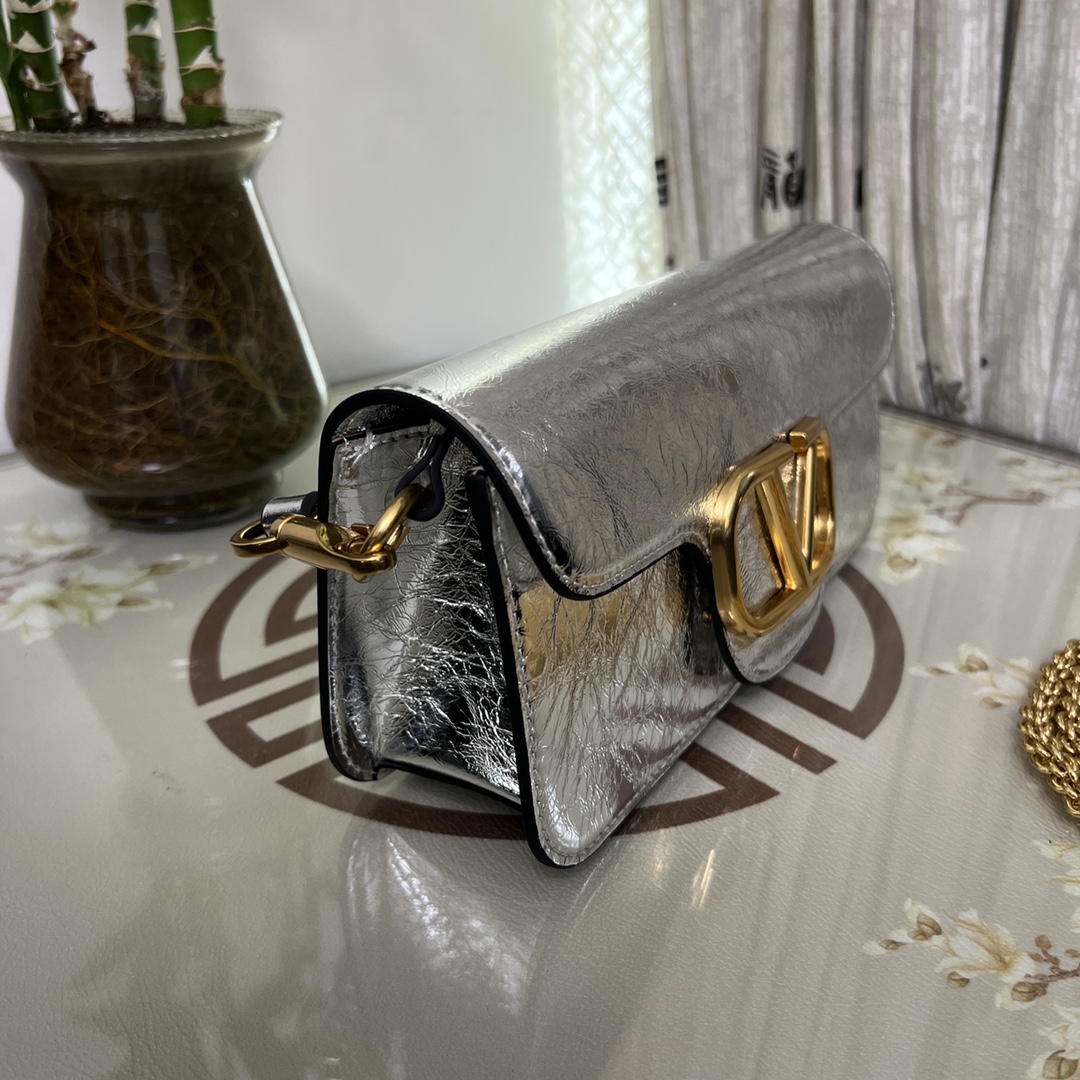 Valentino Small Valentino Garavani Locò Metallic Calfskin Shoulder Bag