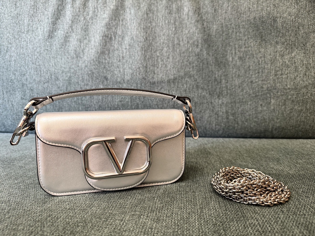 Valentino Small Valentino Garavani Locò Metallic Calfskin Shoulder Bag