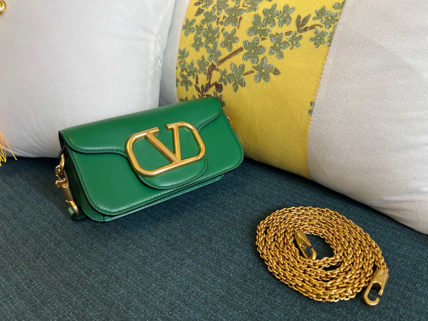 Valentino V Logo Small Tote and Shoulder Bag Green A