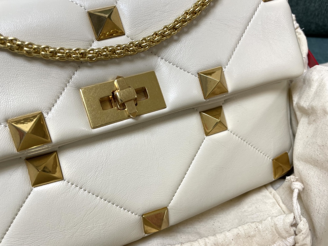 Valentino White Leather Roman Stud Tote and Shoulder Bag white