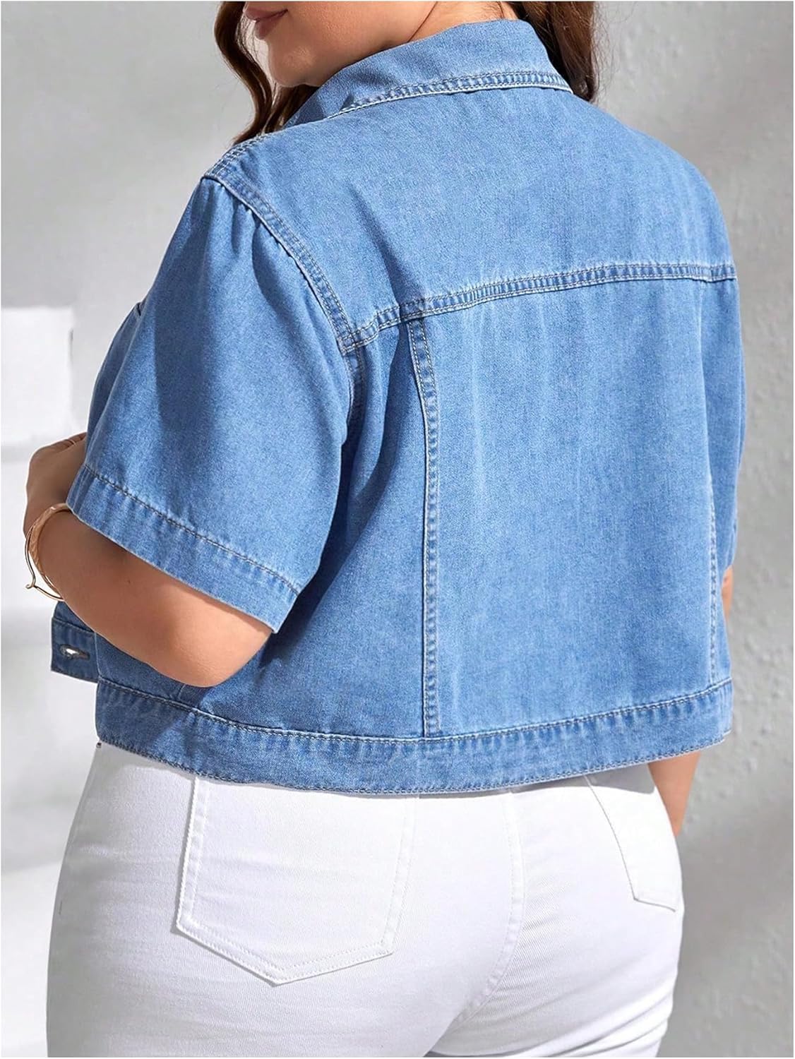 Verdusa Women’s Plus Size Button Front Denim Jacket Summer Streetwear Crop Tops with Pockets