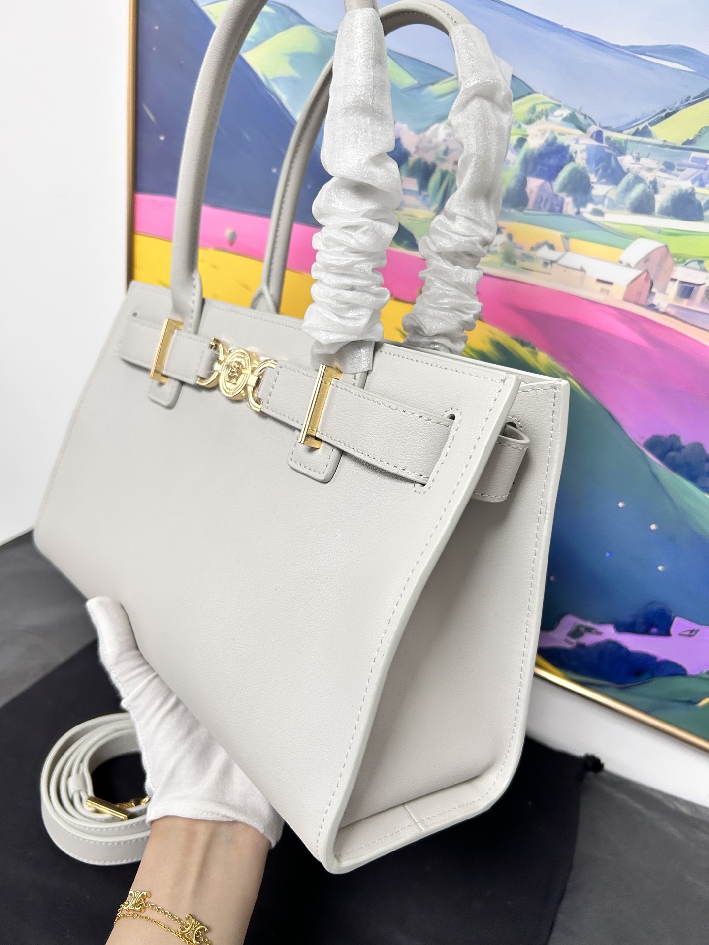 Versace Beige Medusa 95 Small Shopping Bag In Cream